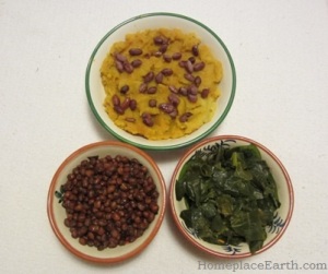 sweet potatoes with peanuts, cowpeas, and collards